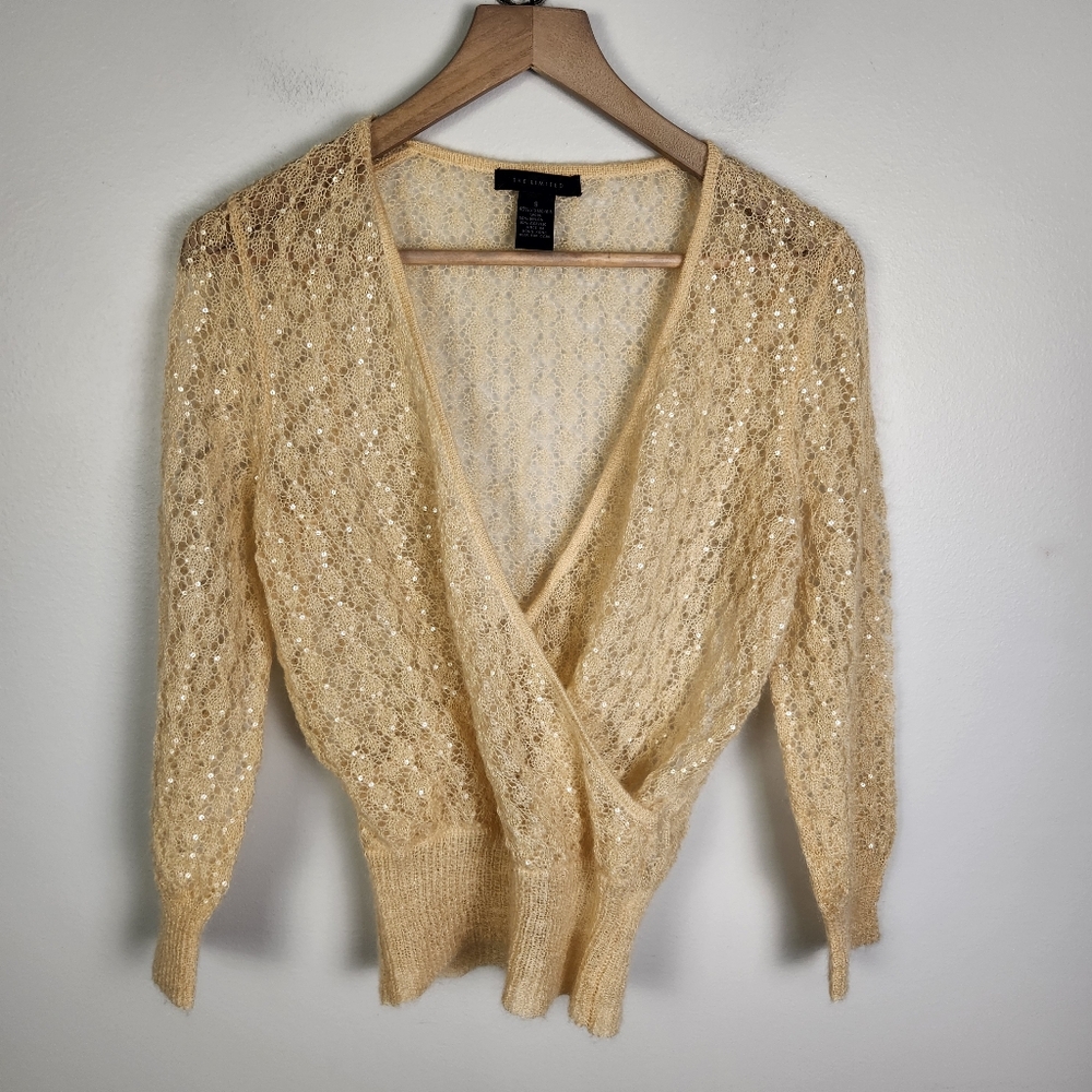 NWOT The Limited Beige Mohair Blend Sequin Balletcore Wrap Sweater Size S #720